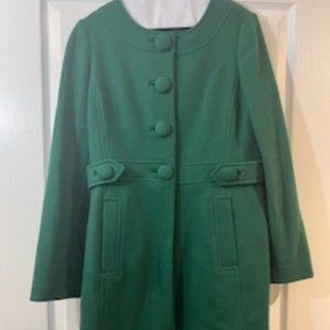 Banana Republic Womens Pea Coat Size Small Green Button Front Belted Winter